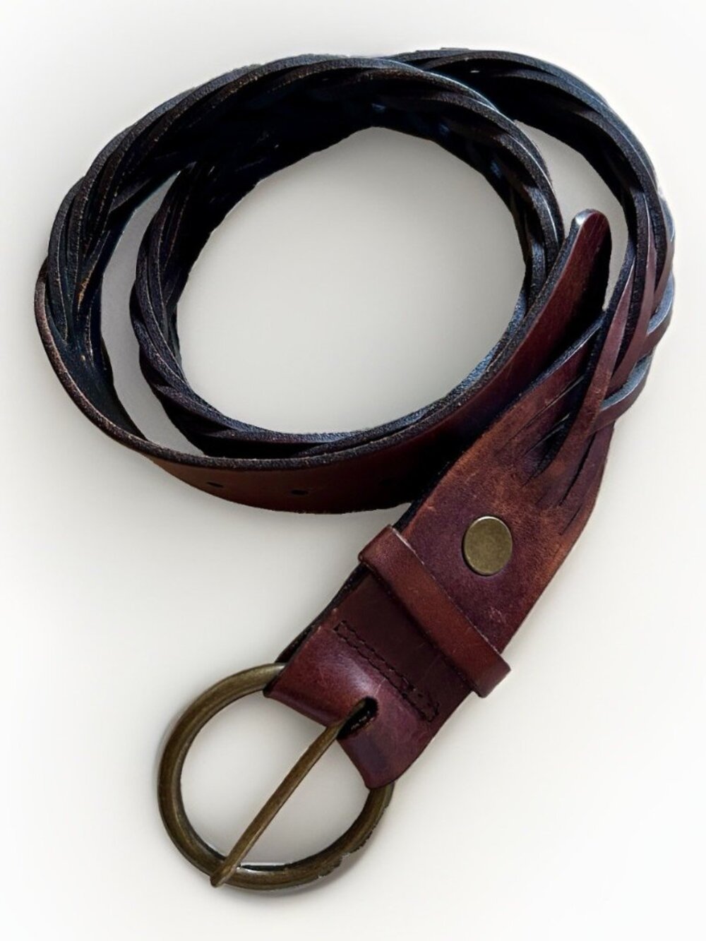 Vintage Abercrombie & Fitch Braided Leather Belt M/L Y2K Boho Distressed Brown